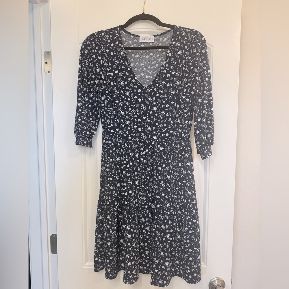 Navy floral dress.  Like new